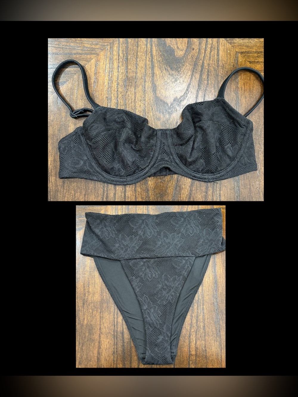 Aerie Real Good Black Mesh Floral Lace Underwire Balconette Bikini Set 34C/S